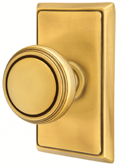 Solid Brass Norwich Door Knob Set With Rectangular Rosette