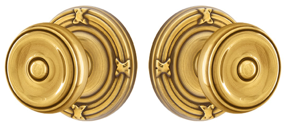 Solid Brass Waverly Door Knob Set With Ribbon & Reed Rosette