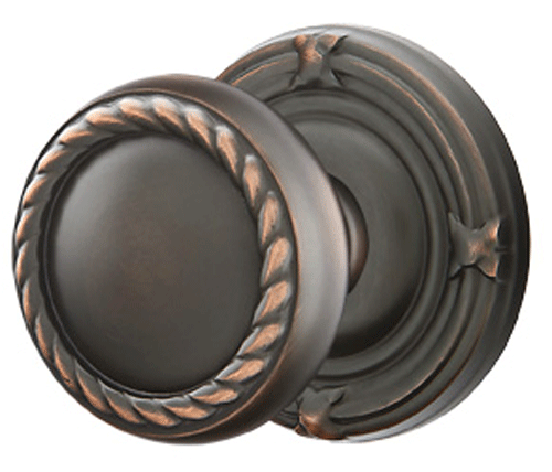 Solid Brass Rope Door Knob Set With Ribbon & Reed Rosette