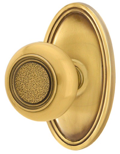 Solid Brass Belmont Door Knob Set With Oval Rosette