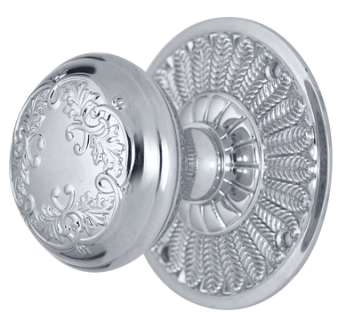 Floral Leaf Door Knob With Feather Rosette