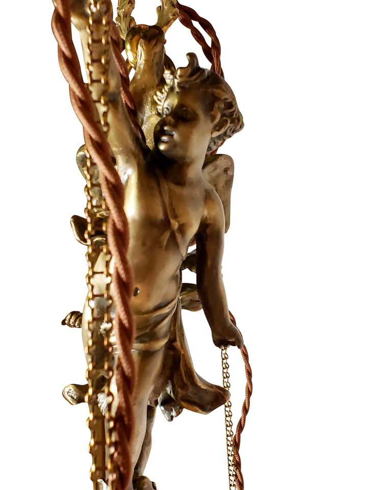 Antique Hardware 22 Inch Handmade Antique Cherub Two-Light Chandelier With Brass Chain VICTORIAN CHERUB CHANDELIER