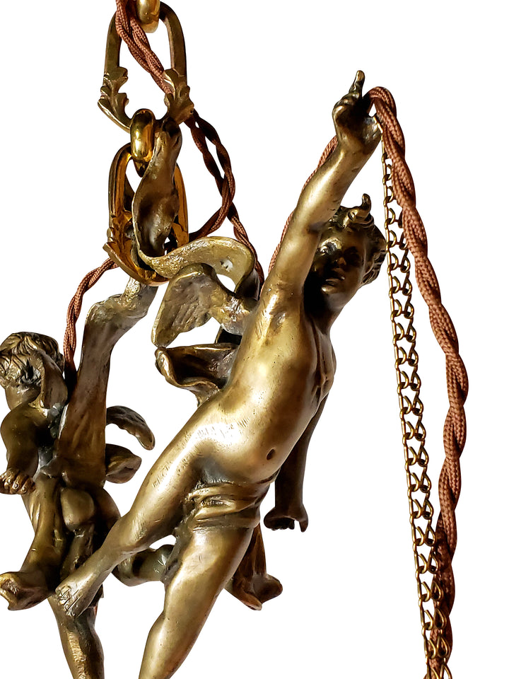 Antique Hardware 22 Inch Handmade Antique Cherub Two-Light Chandelier With Brass Chain VICTORIAN CHERUB CHANDELIER