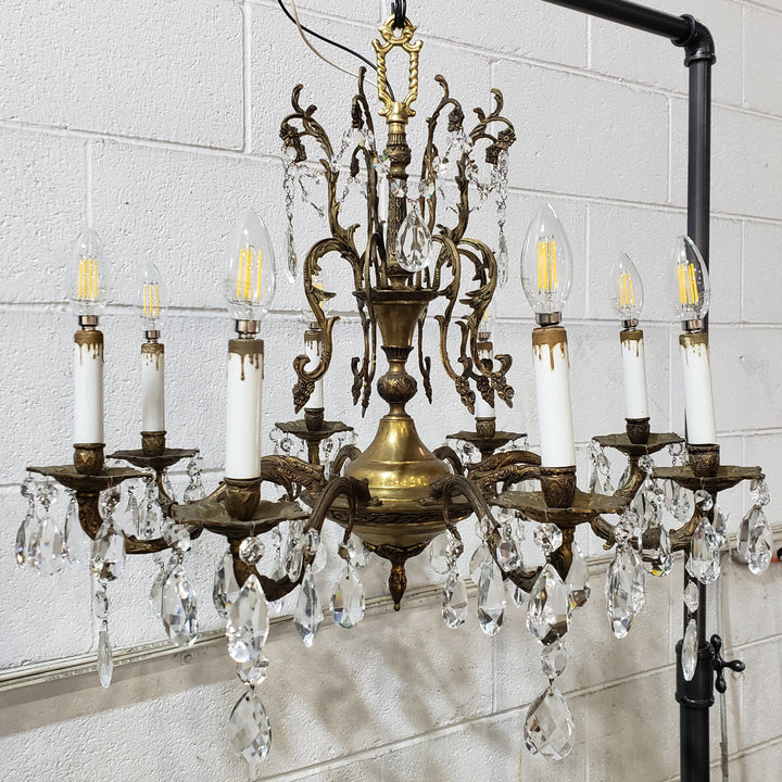 Antique Hardware Exquisite Antique Spanish Brass 8 Arm Chandelier & Crystal Prisms Chandeliers