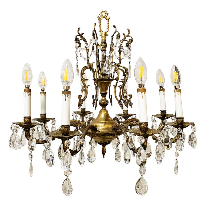 Antique Hardware Exquisite Antique Spanish Brass 8 Arm Chandelier & Crystal Prisms Chandeliers