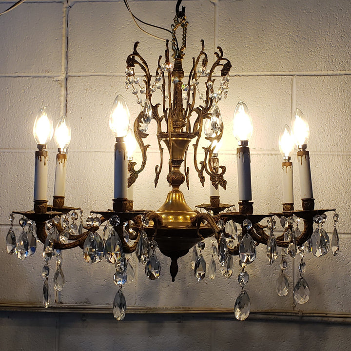 Antique Hardware Exquisite Antique Spanish Brass 8 Arm Chandelier & Crystal Prisms Chandeliers