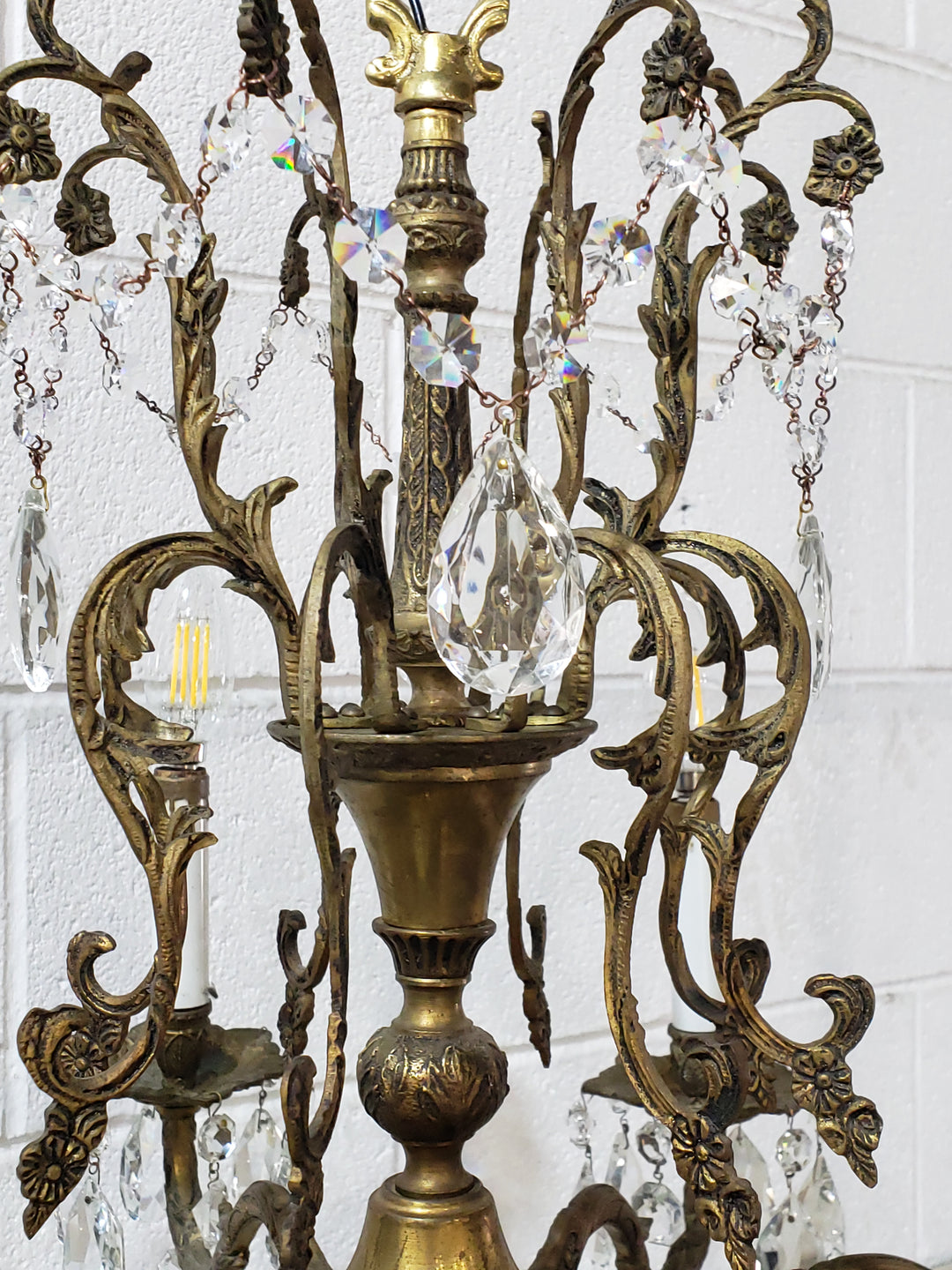 Antique Hardware Exquisite Antique Spanish Brass 8 Arm Chandelier & Crystal Prisms Chandeliers