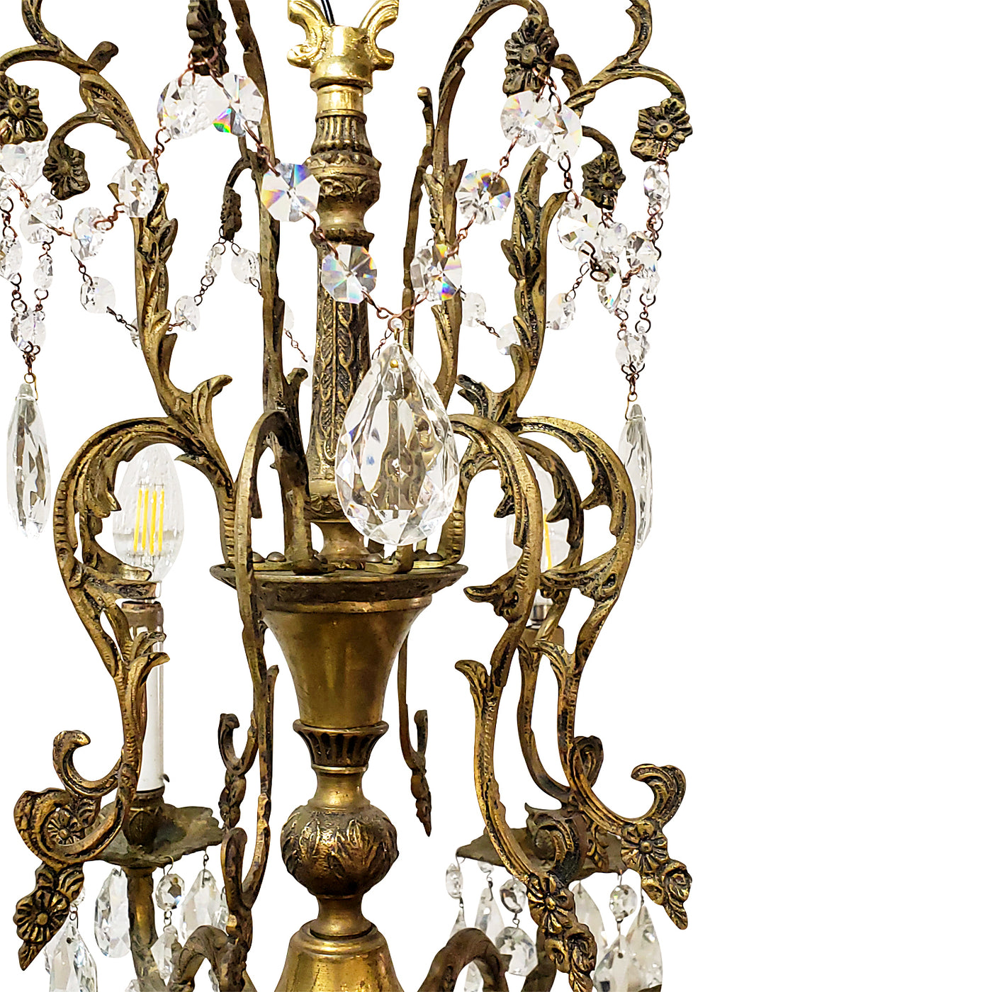 Exquisite Antique Spanish Brass 8 Arm Chandelier & Crystal Prisms