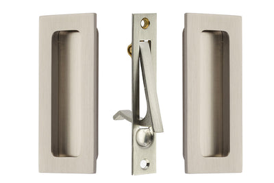 4 Inch Solid Brass Modern Rectangular Pocket Door Pull Set