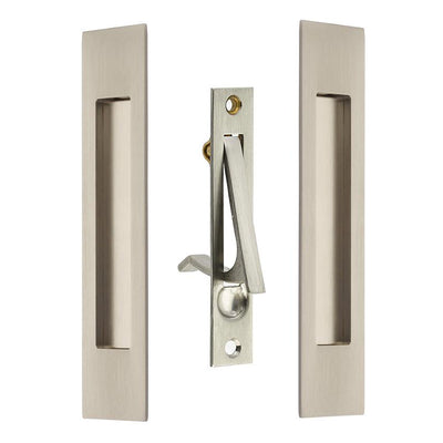 Mid-Century Modern 10 Inch Solid Brass Modern Rectangular Pocket Door Pull Set
