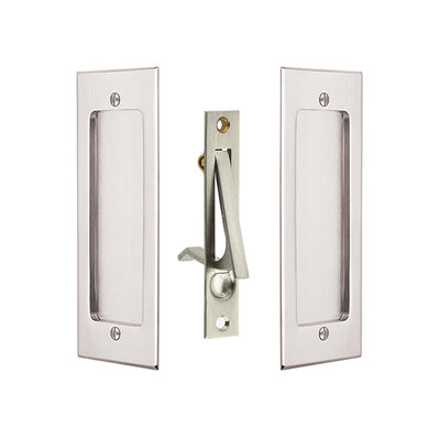 7 1/4 Inch Solid Brass Modern Rectangular Pocket Door Pull Set
