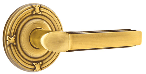 Solid Brass Milano Lever With Ribbon & Reed Rosette Several Finishes