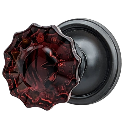 Amber Fluted Crystal Door Knob with Traditional Rosette
