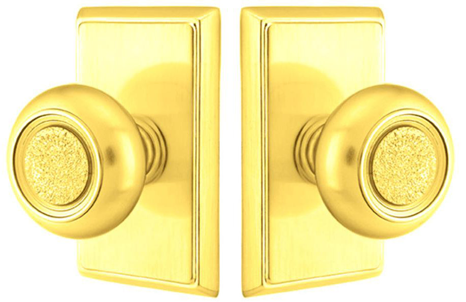Solid Brass Belmont Door Knob Set With Rectangular Rosette 