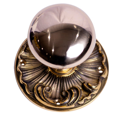 Round Solid Brass Romanesque Style Mortise Doorknob Set (Non-Locking)
