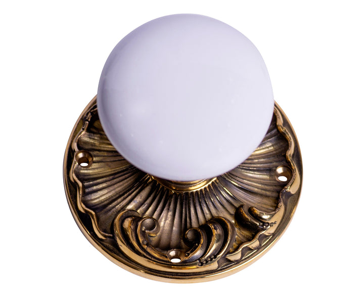 Antique Hardware Genuine White Porcelain Romanesque Style Mortise Doorknob Set (Non-Locking) Mortise Door Knob