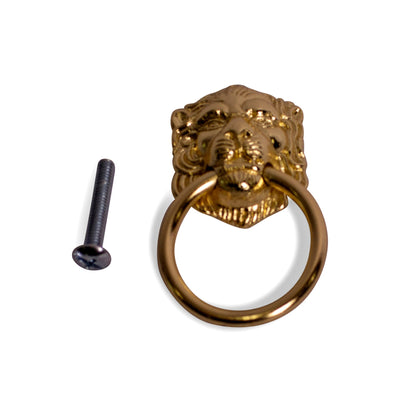 2 1/4 Inch Lion Drop Drawer Ring Pull (Polished Brass)