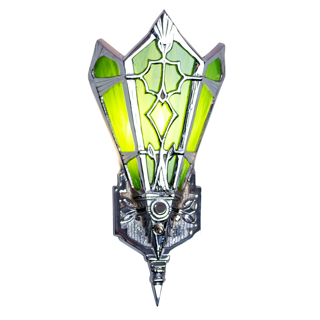 Antique Hardware 14 Inch Art Deco Stained Glass Shade Deco Green Wall Sconce ART DECO LIGHTING