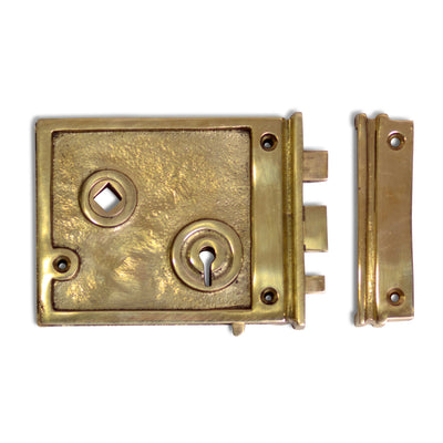 Double Locking Rim Lock Set with Regency Fluted Glass Knob and Regular Rosette (Polished Brass Finish)