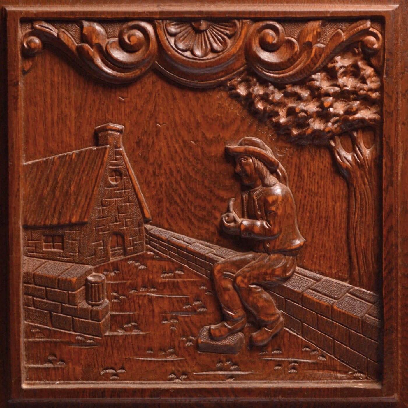 Wooden Oak Cabinet Doors with Carved Design (Pair)