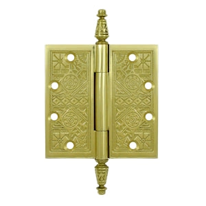4 1/2 X 4 1/2 Inch Solid Brass Ornate Finial Style Hinge