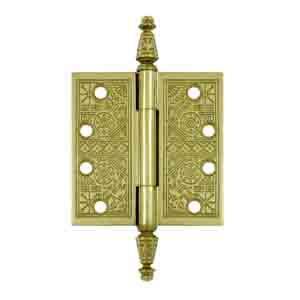 4 X 4 Inch Solid Brass Ornate Finial Style Hinge
