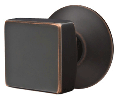 Solid Brass Square Knob With Modern Rosette (Several Finish Options)