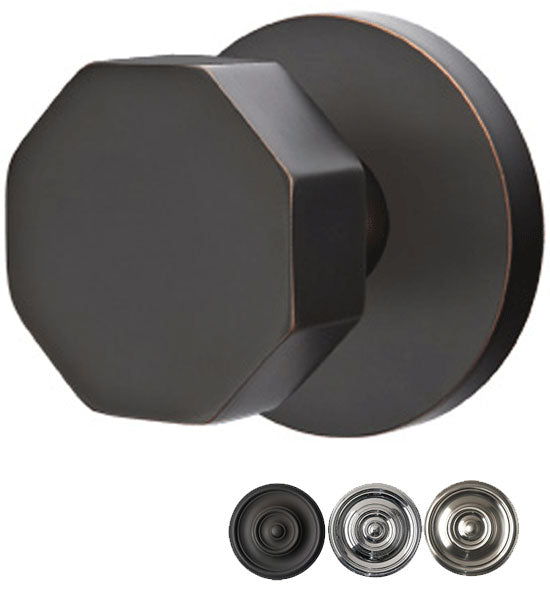 Solid Brass Octagon Door Knob Set With Disk Rosette (Several Finishes)