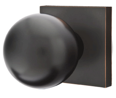 Solid Brass Orb Door Knob Set With Square Rosette (Several Finishes)