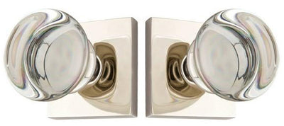Round Crystal Door Knob Set with Square Rosette (Several Finishes)