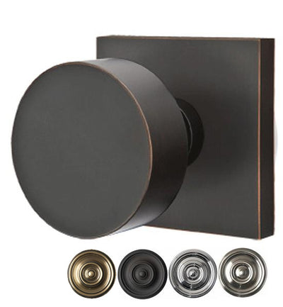Solid Brass Round Door Knob Set With Square Rosette (Several Finishes)