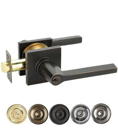 Solid Brass Helios Key In Door Lever with Square Rosette