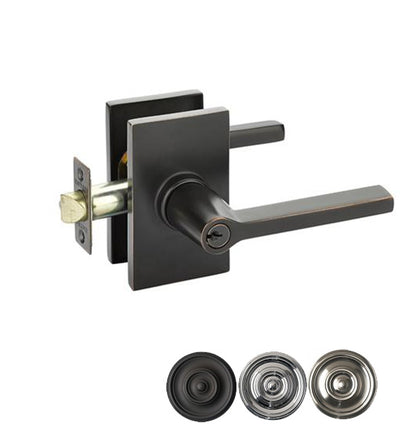 Solid Brass Helios Key In Door Lever with Modern Rectangular Rosette