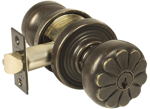 Solid Brass Key In Petal Door Knob Set With Round Rosette