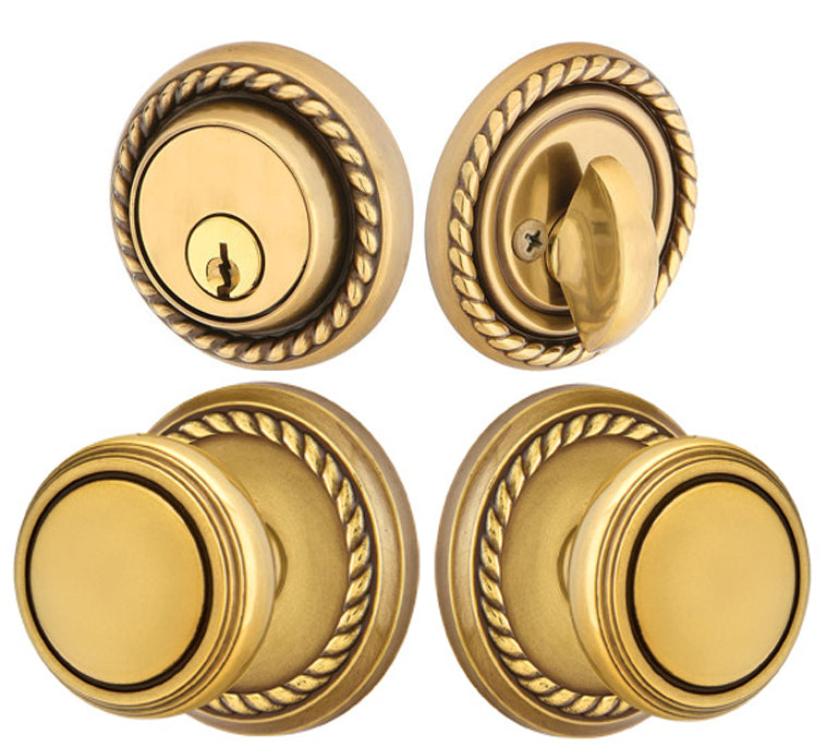 Antique Hardware Emtek Solid Brass Norwich Door Knob Deadbolt with Georgian Rope Rosette ENTRYWAY
