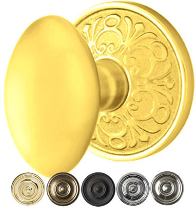 Solid Brass Egg Door Knob Set With Lancaster Rosette