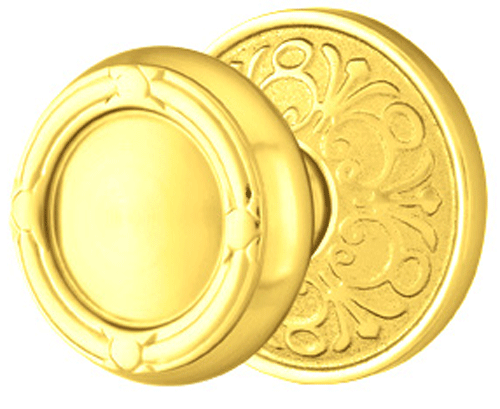 Solid Brass Ribbon & Reed Door Knob Set With Lancaster Rosette