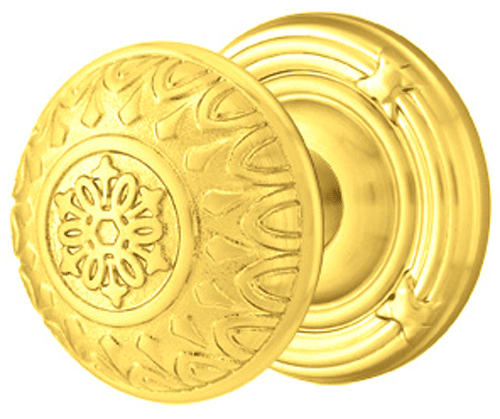 Solid Brass Lancaster Door Knob Set With Ribbon & Reed Rosette