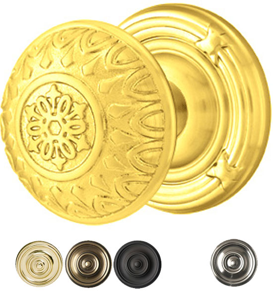 Solid Brass Lancaster Door Knob Set With Ribbon & Reed Rosette