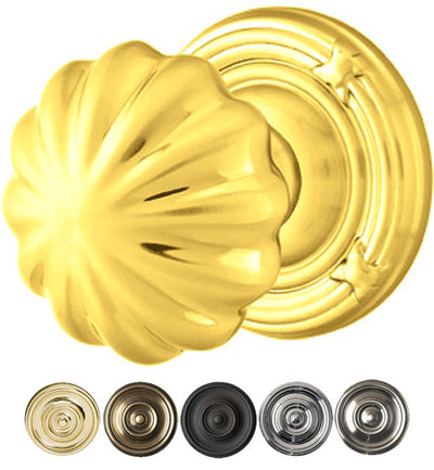 Solid Brass Melon Door Knob Set With Ribbon & Reed Rosette