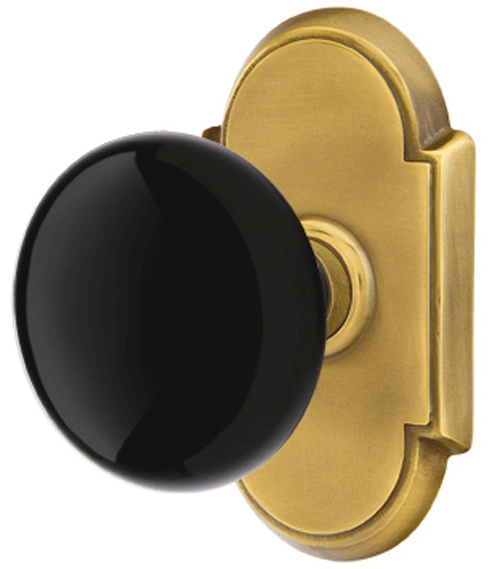 Black Porcelain Ebony Door Knob Set With # 8 Rosette