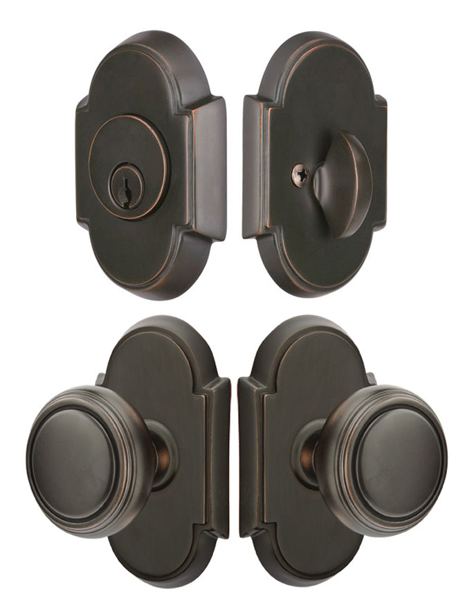 Antique Hardware Emtek Solid Brass Norwich Door Knob Deadbolt with #8 Rosette ENTRYWAY