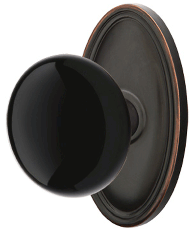 Black Porcelain Ebony Door Knob Set With Oval Rosette