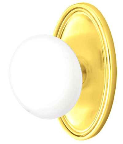 Ice White Porcelain Door Knob Set With Oval Rosette