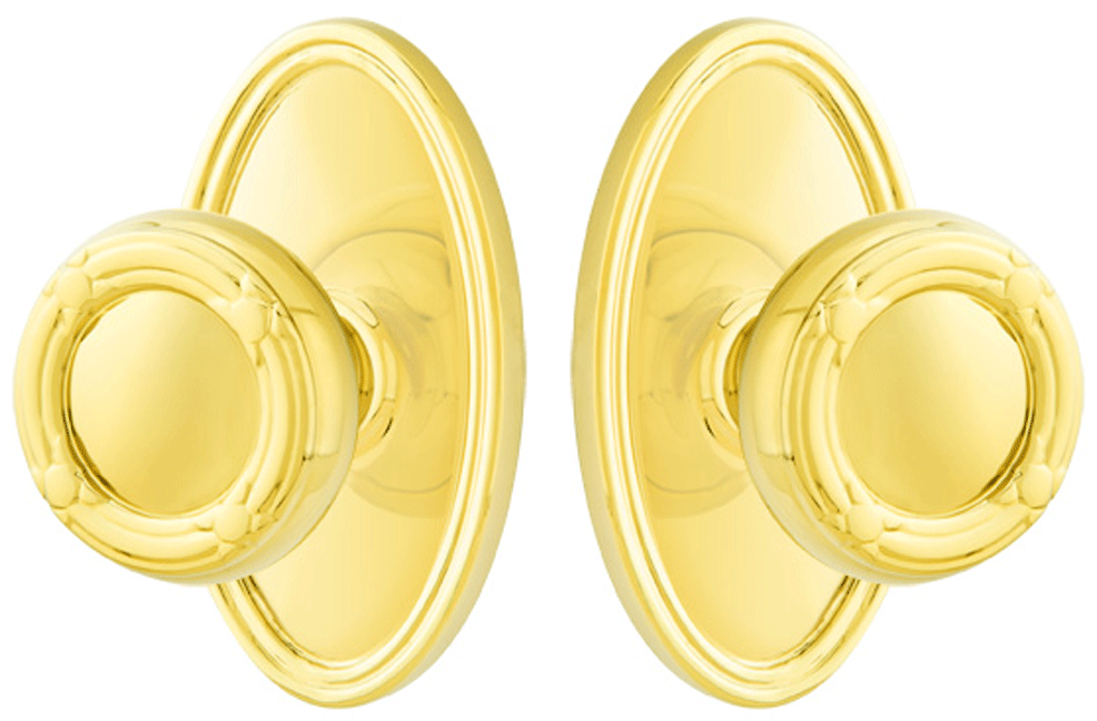 ##Antique Hardware## Solid Brass Ribbon & Reed Door Knob Set With Oval Rosette (Several Finish Options)