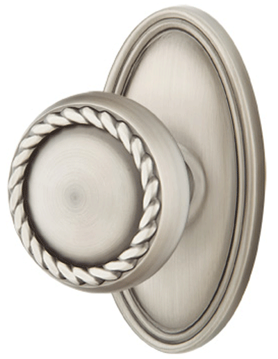 Solid Brass Rope Door Knob Set With Oval Rosette