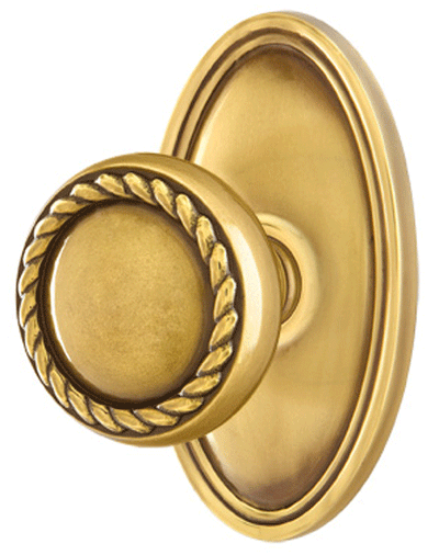 Solid Brass Rope Door Knob Set With Oval Rosette