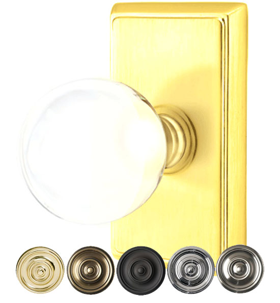 ##Antique Hardware## Crystal Bristol Door Knob Set With Rectangular Rosette (Severl Finish Options)