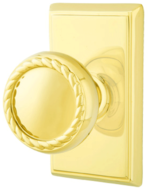 Solid Brass Rope Door Knob Set With Rectangular Rosette