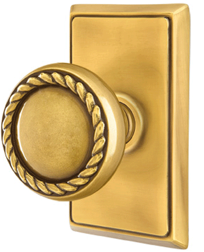 Solid Brass Rope Door Knob Set With Rectangular Rosette